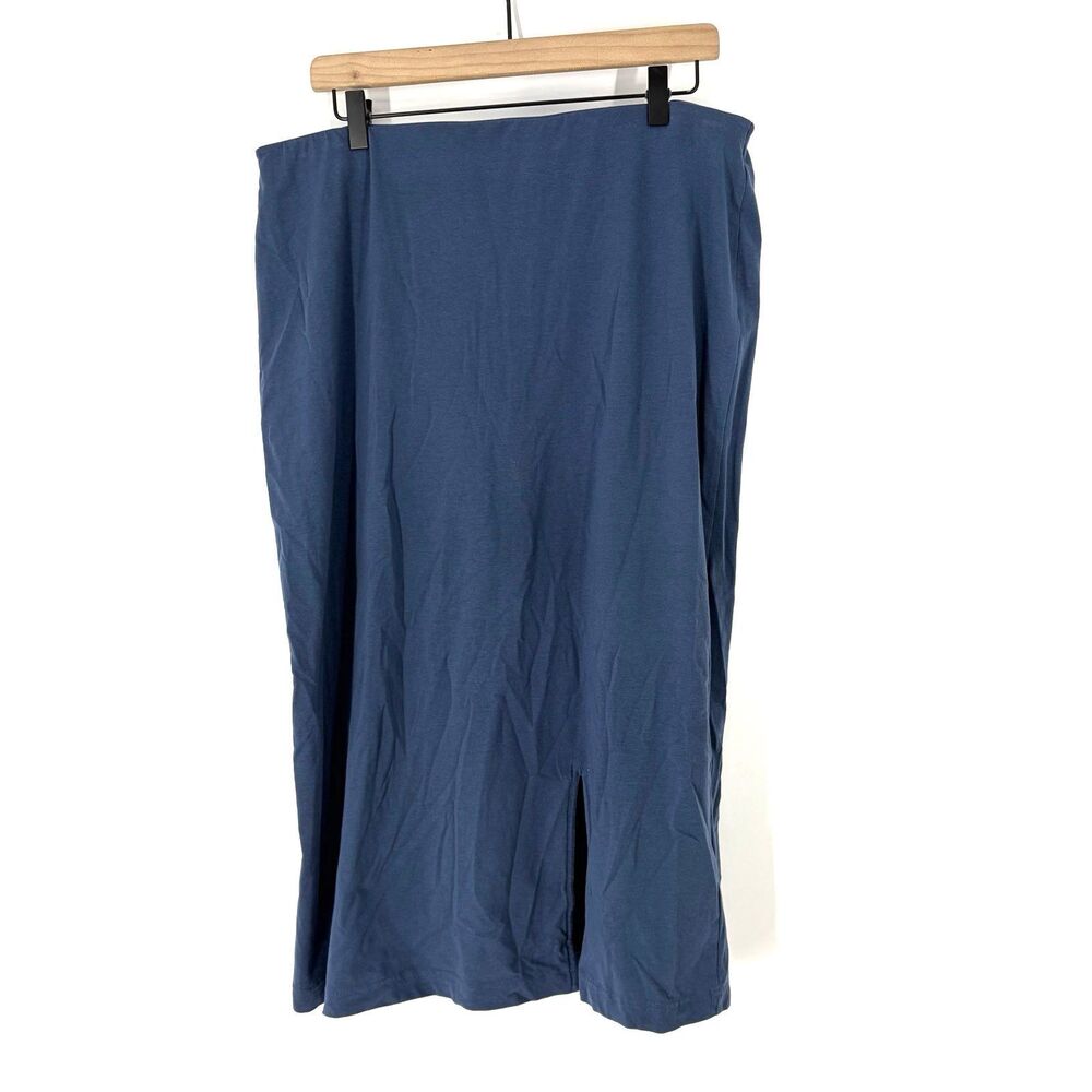 Pact Skirt Size XL Womens Blue Midi Organic Cotton Minimalist Stretch Basic Knit